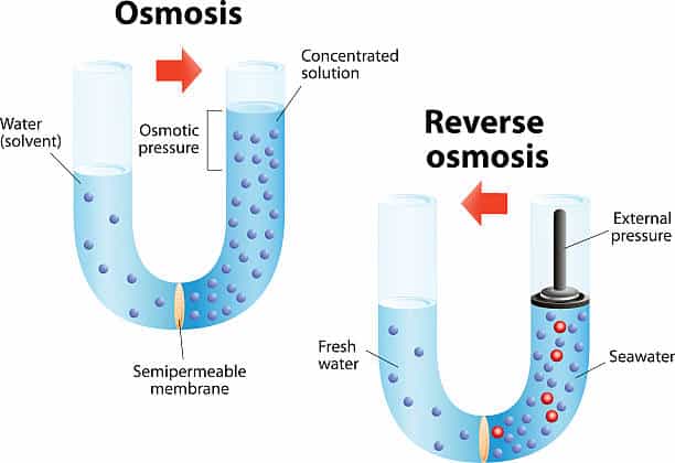 Osmosis - diffusion of fluid through a semipermeable membrane from a solution with a low solute concentration to a solution with a higher solute concentration. Reverse osmosis is a water purification technology